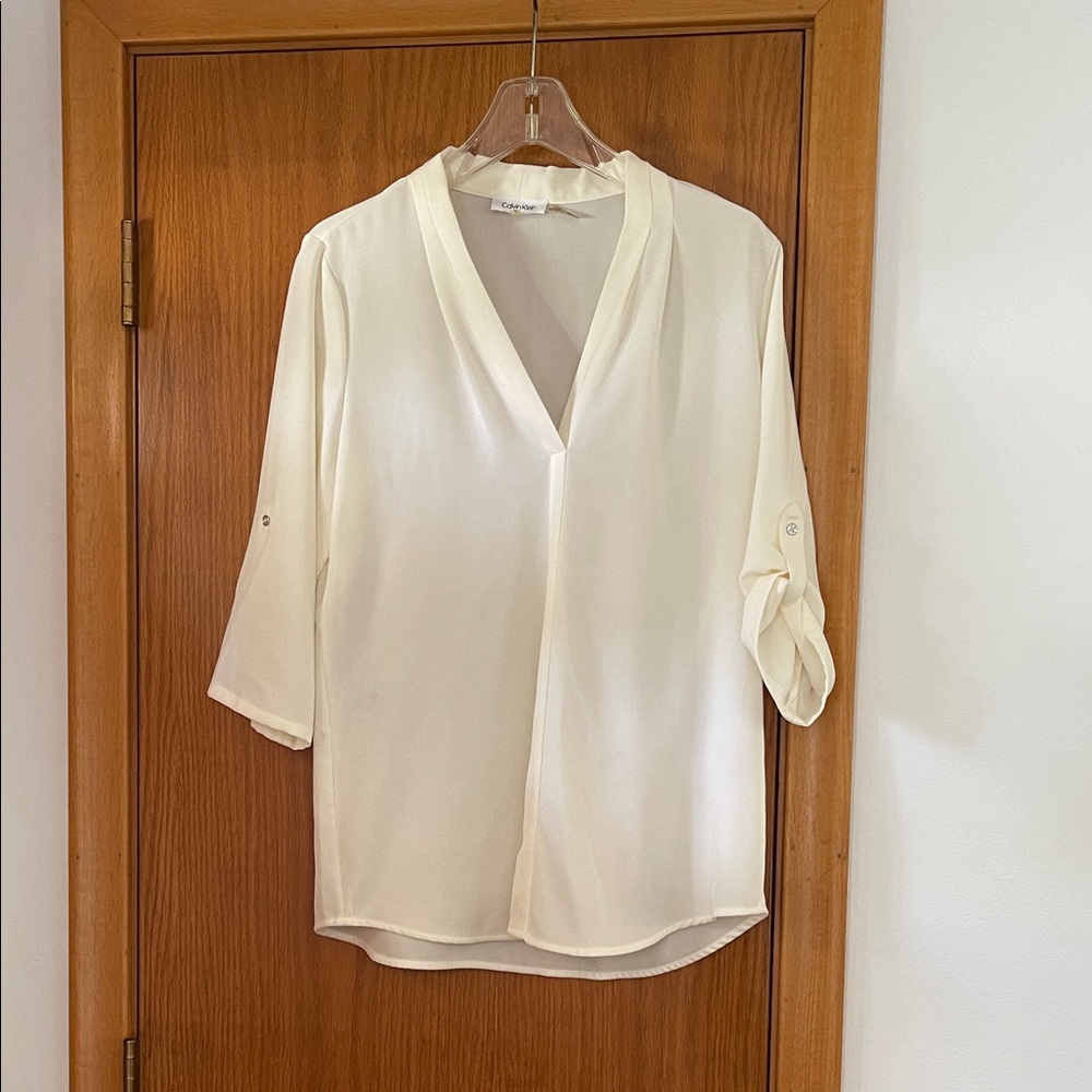 Calvin Klein Cream V-Neck Blouse